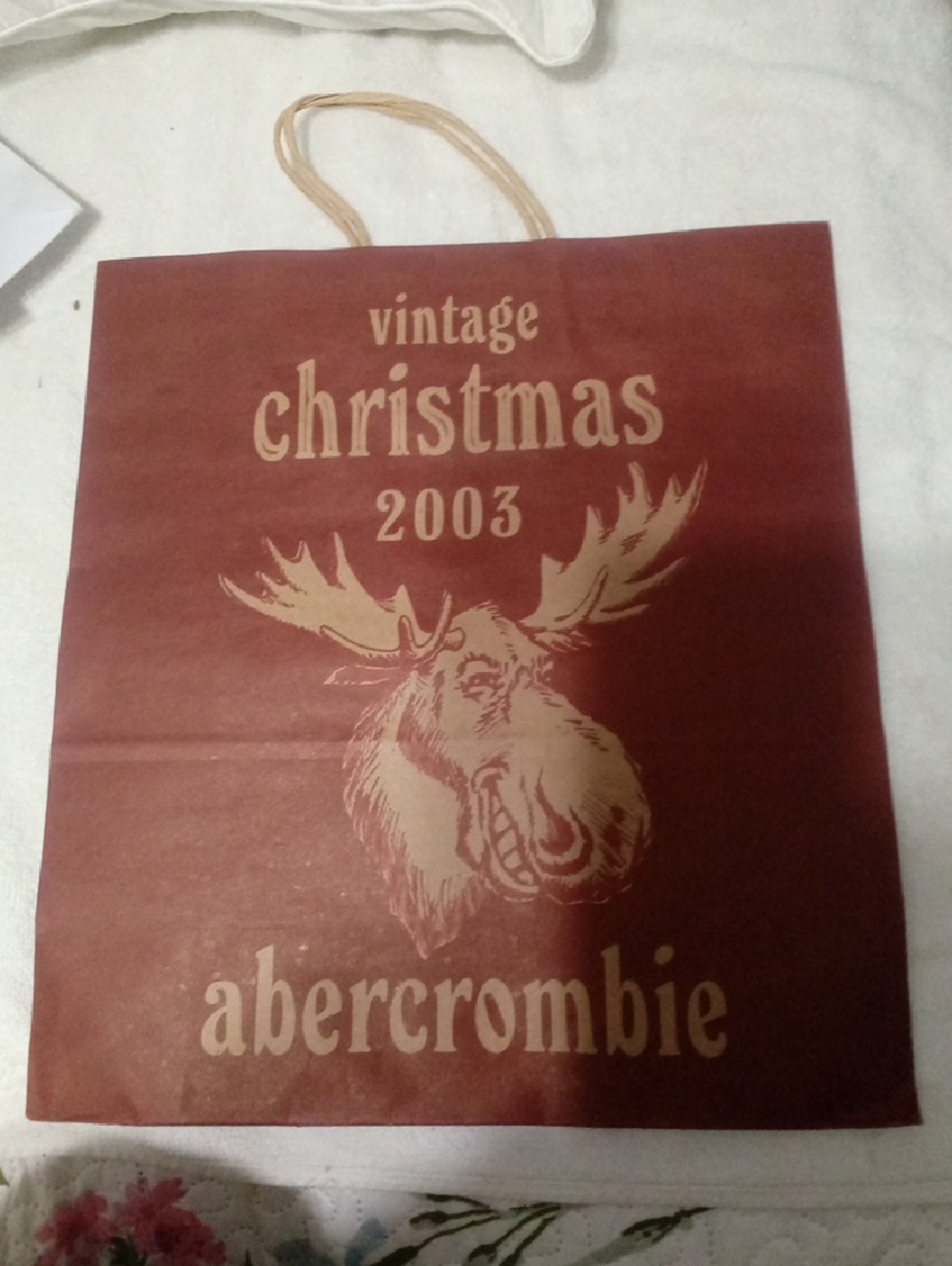 Abercrombie & Fitch Red and Tan Vintage Christmas Tote Bag